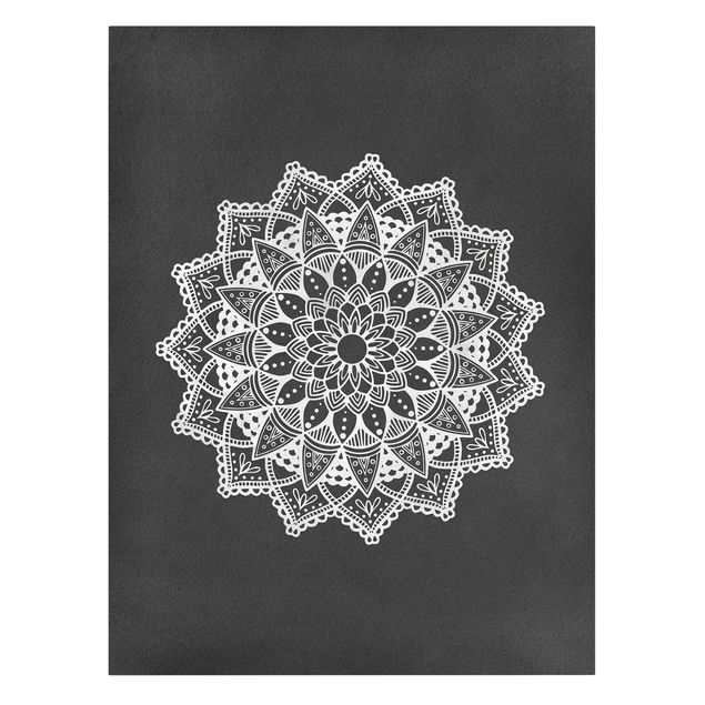 Print on canvas - Mandala Illustration Ornament White Black