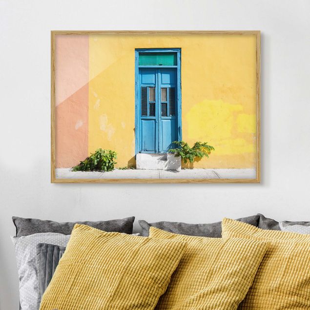 Framed poster - Colourful Wall Blue Door