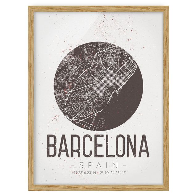 Framed poster - Barcelona City Map - Retro