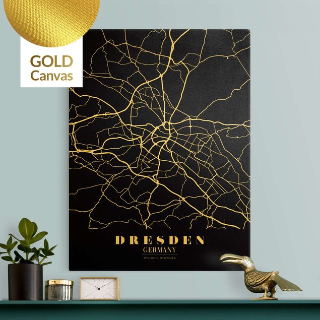 Canvas print gold - Dresden City Map - Classic Black