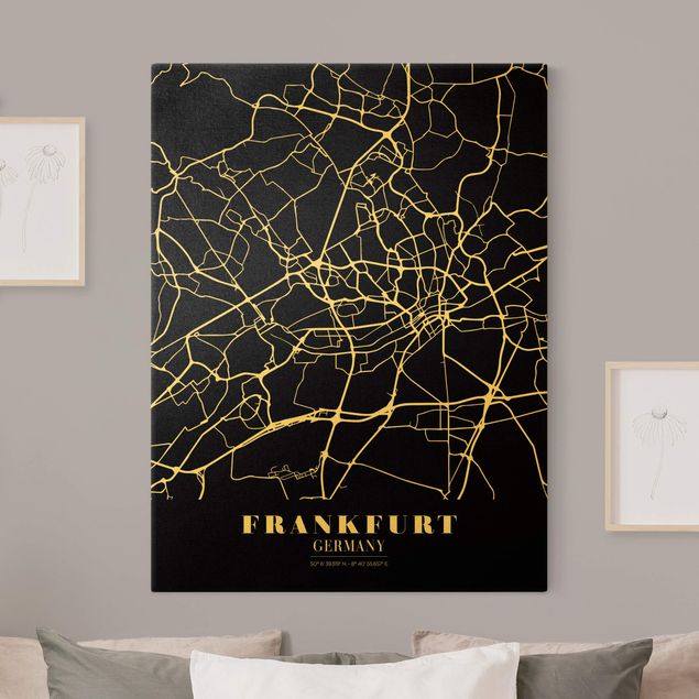 Canvas print gold - Frankfurt City City Map - Classic Black