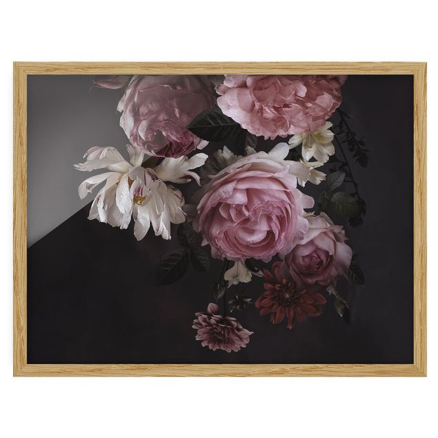 Framed poster - Pink Flowers On Black