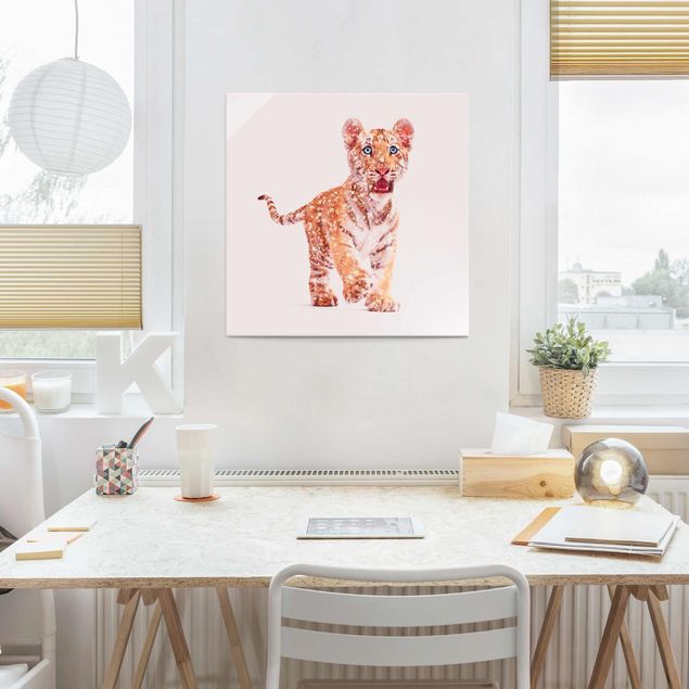 Glass print - Tiger With Glitter