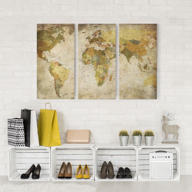 Print on canvas 3 parts - World map