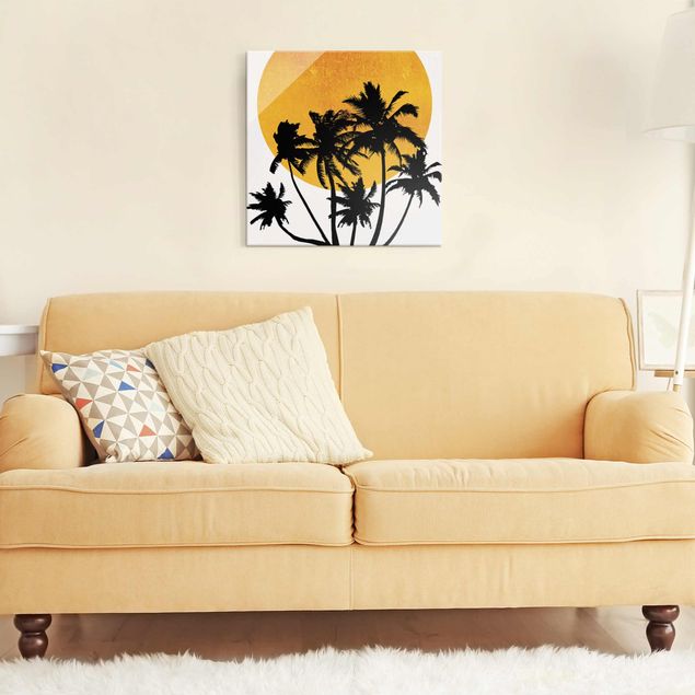 Glass print - Palm Trees In Front Of Golden Sun