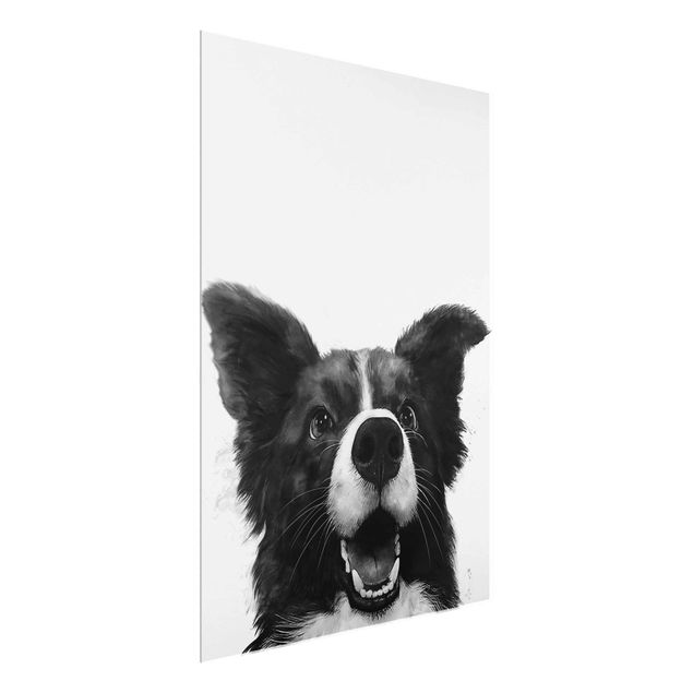 Glass print - Illustration Dog Border Collie Black And White Painting