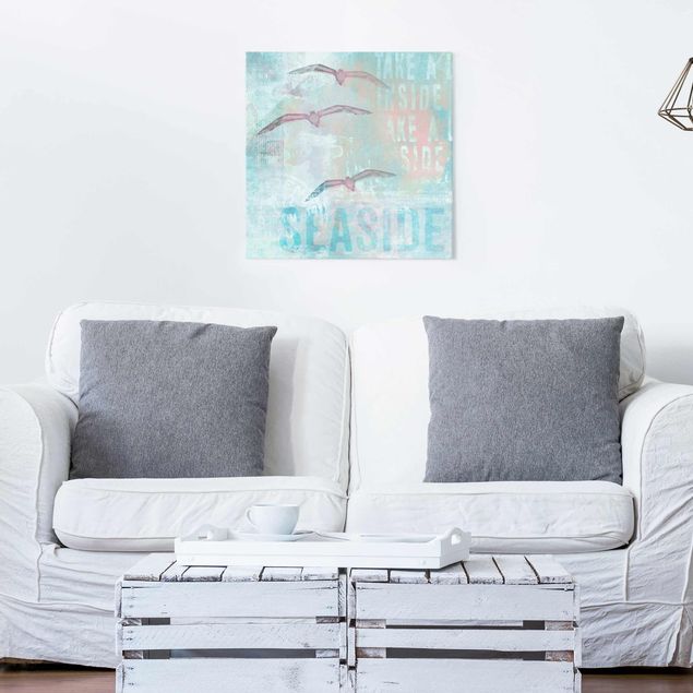 Glass print - Shabby Chic Collage - Seagulls