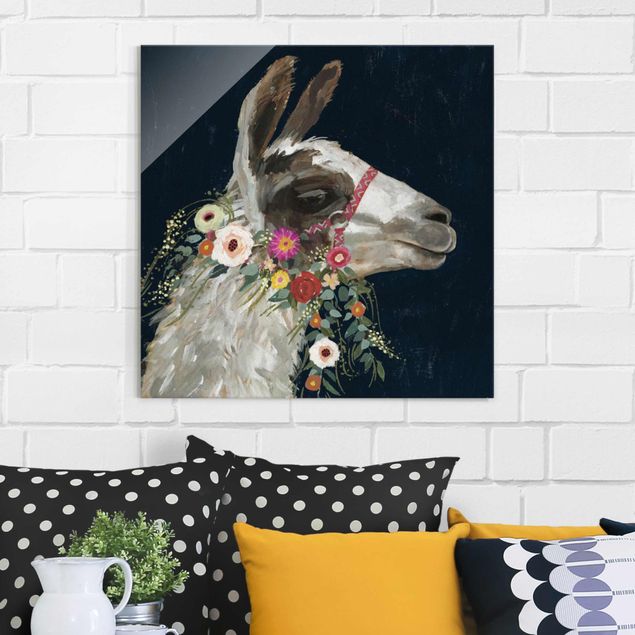 Glass print - Lama With Floral Decoration I