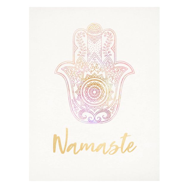 Print on canvas - Hamsa Hand Illustration Namaste Gold Light Pink