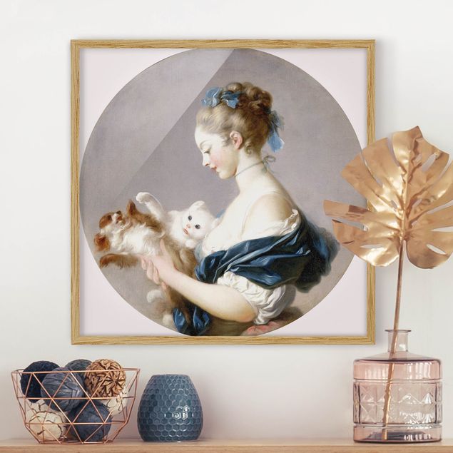 Framed poster - Jean Honoré Fragonard - Girl playing with a Dog and a Cat