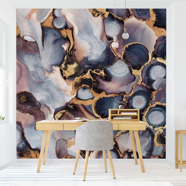 Wallpaper - Marble Watercolour With Gold
