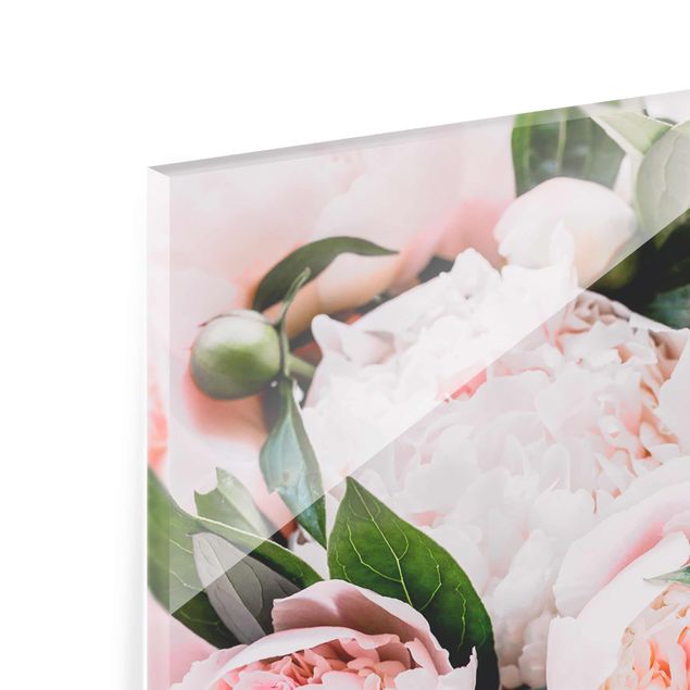 Glass print - Pink Peonies With Leaves