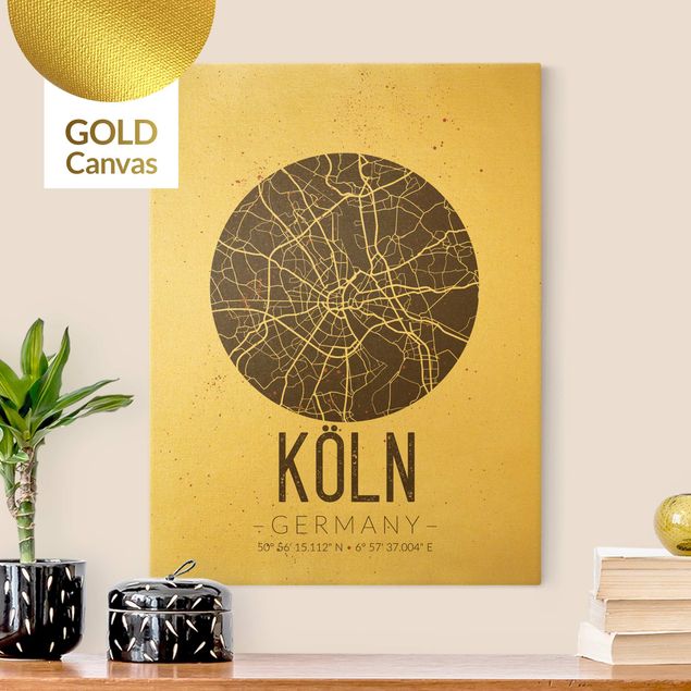Canvas print gold - Cologne City Map - Retro