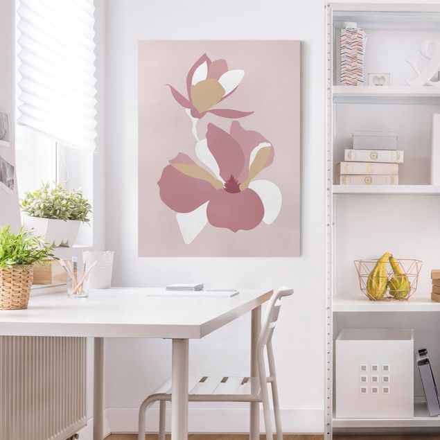 Canvas print - Line Art Flowers Pastel Pink