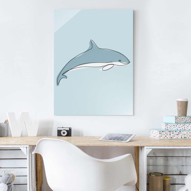 Glass print - Dolphin Line Art