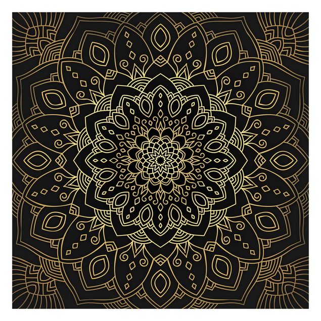Wallpaper - Mandala Flower Pattern Gold Black