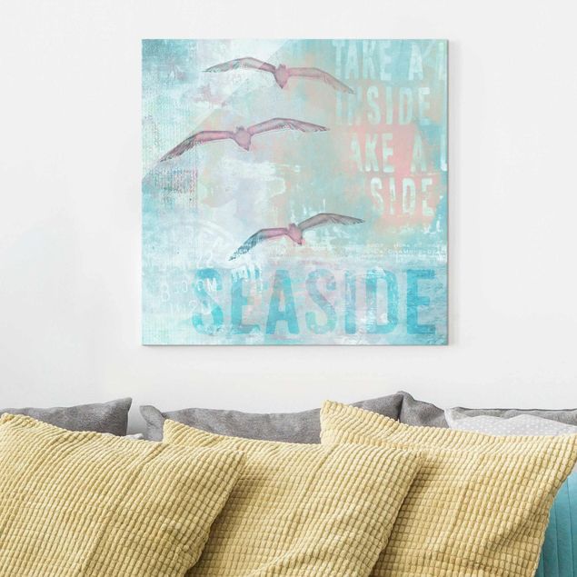 Magnettafel Glas Shabby Chic Collage - Seagulls