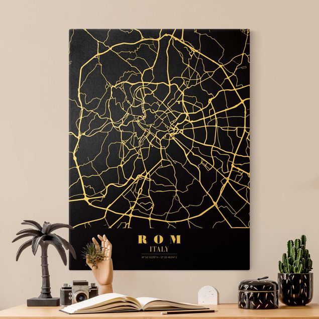 Canvas print gold - Rome City Map - Classic Black