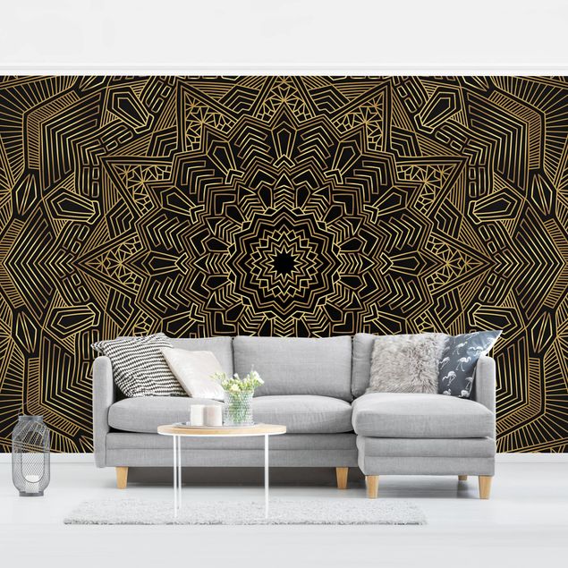 Wallpaper - Mandala Star Pattern Gold Black