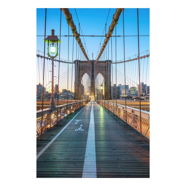 Glass print - Dawn On The Brooklyn Bridge