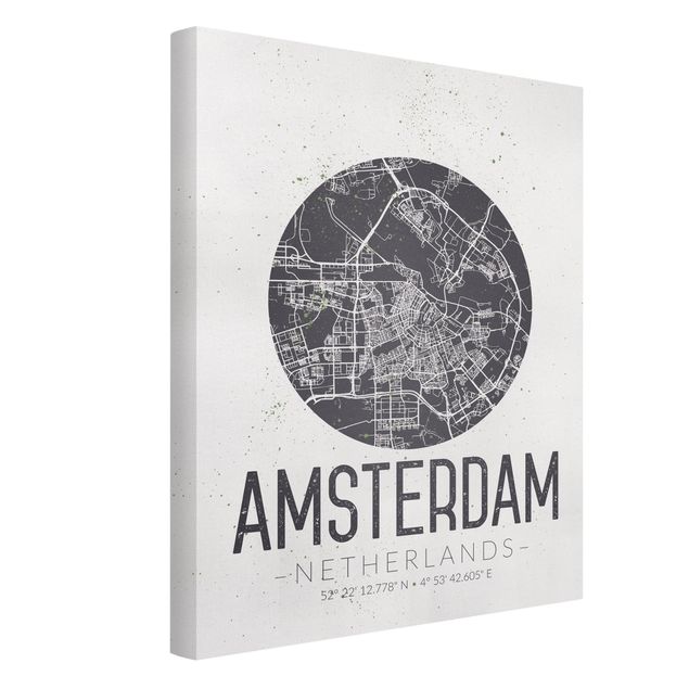 Print on canvas - Amsterdam City Map - Retro