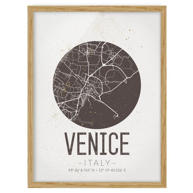 Framed poster - Venice City Map - Retro
