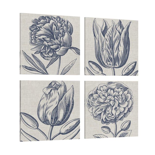Print on canvas - Indigo Blossom On Linen Set II