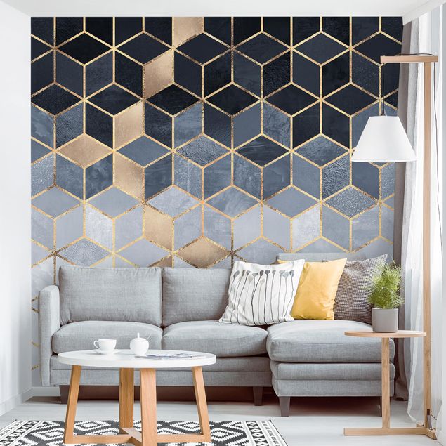 Wallpaper - Blue White Golden Geometry