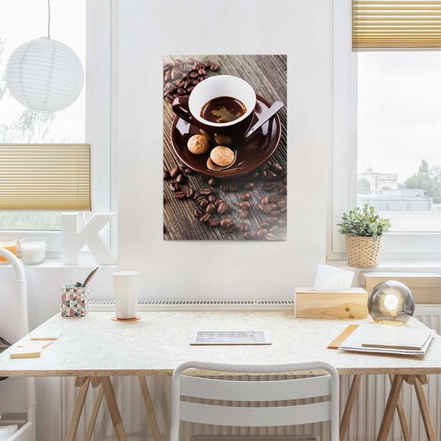 Glass print - Coffee Mugs With Coffee Beans