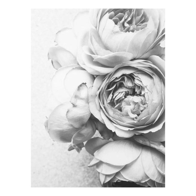 Glass print - Peony Flowers Black White