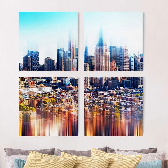 Print on canvas 4 parts - Manhattan Skyline Urban Stretch