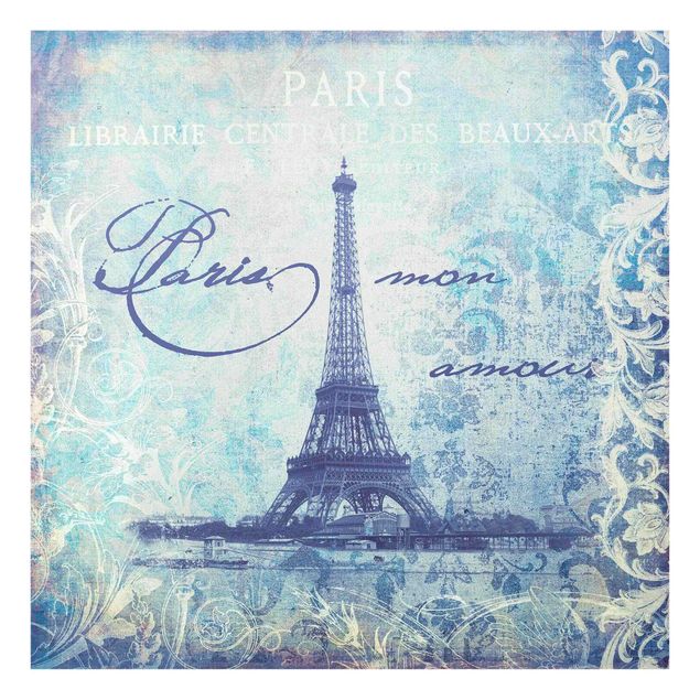 Glass print - Vintage Collage - Paris Mon Amour