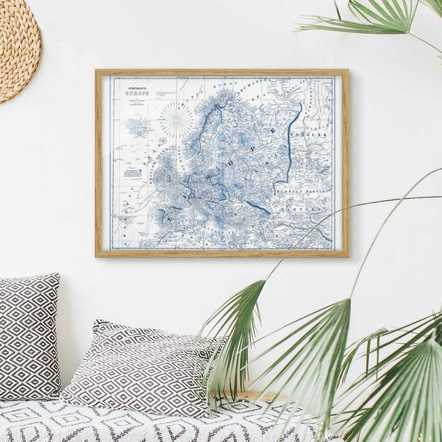 Framed poster - Map In Blue Tones - Europe