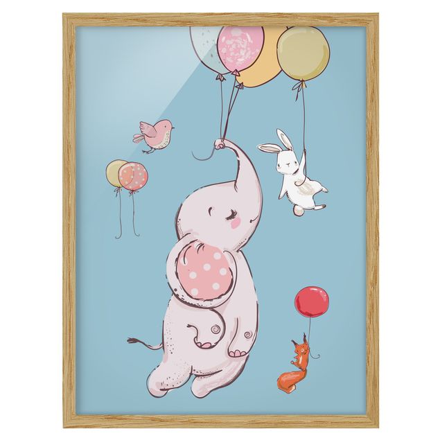 Framed poster - Elephant, Rabbit And Squirrel Flying