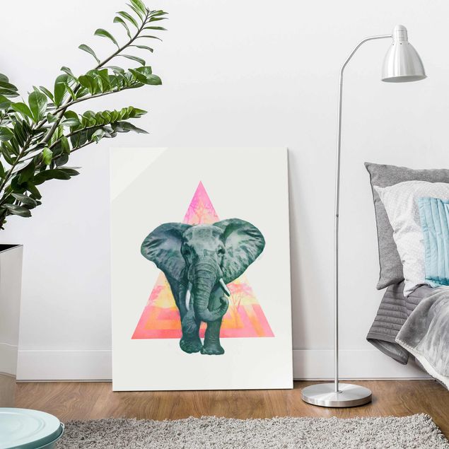 Magnettafel Glas Illustration Elephant Front Triangle Painting