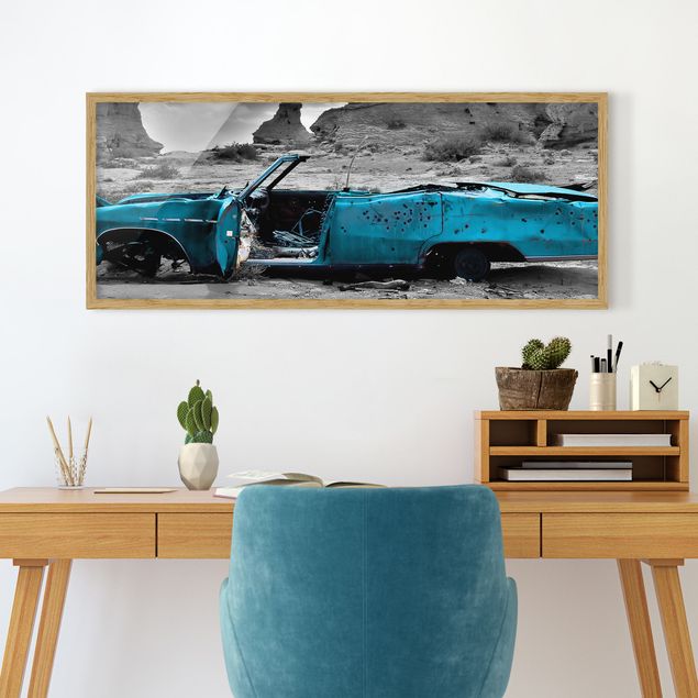 Framed poster - Turquoise Cadillac