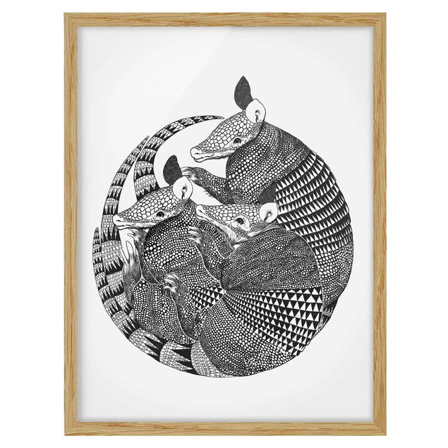 Framed poster - Illustration Armadillos Black And White Pattern