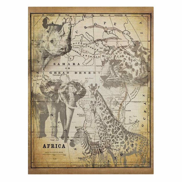 Print on canvas - Vintage Collage - Africa Wildlife