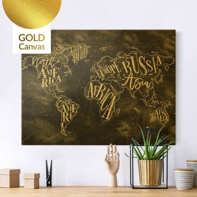 Canvas print gold - Chalk World Map