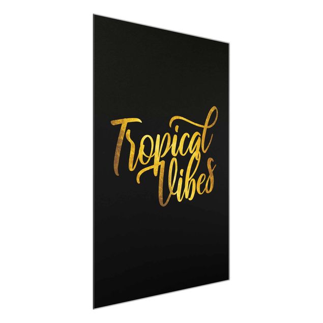 Glass print - Gold - Tropical Vibes On Black