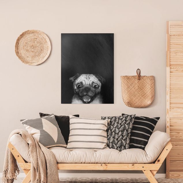 Canvas print - Illustration Dog Pug Painting On Black And White