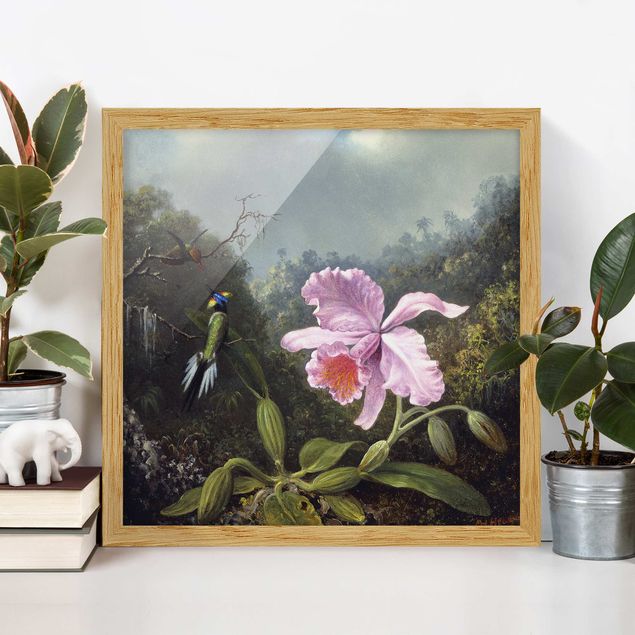 Framed poster - Martin Johnson Heade - Still Life With An Orchid And A Pair Of Hummingbirds