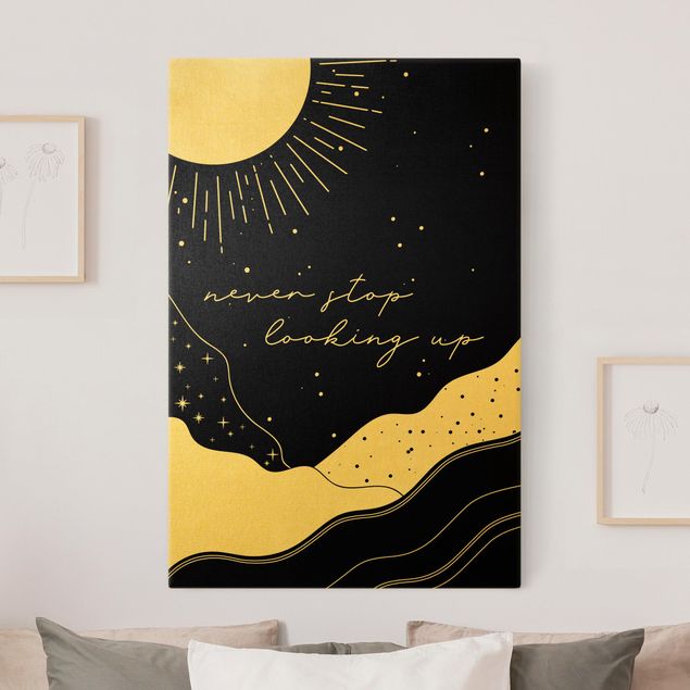 Canvas print gold - Starry landscape - Never Stop Looking Up