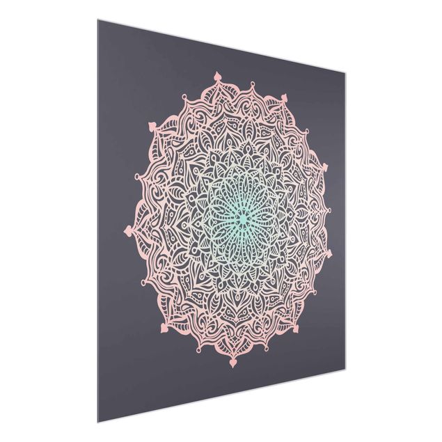 Glass print - Mandala Ornament In Rose And Blue