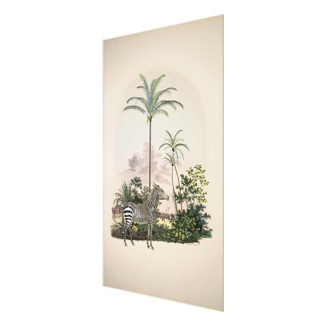 Glass print - Zebra Front Of Palm Trees Illustration