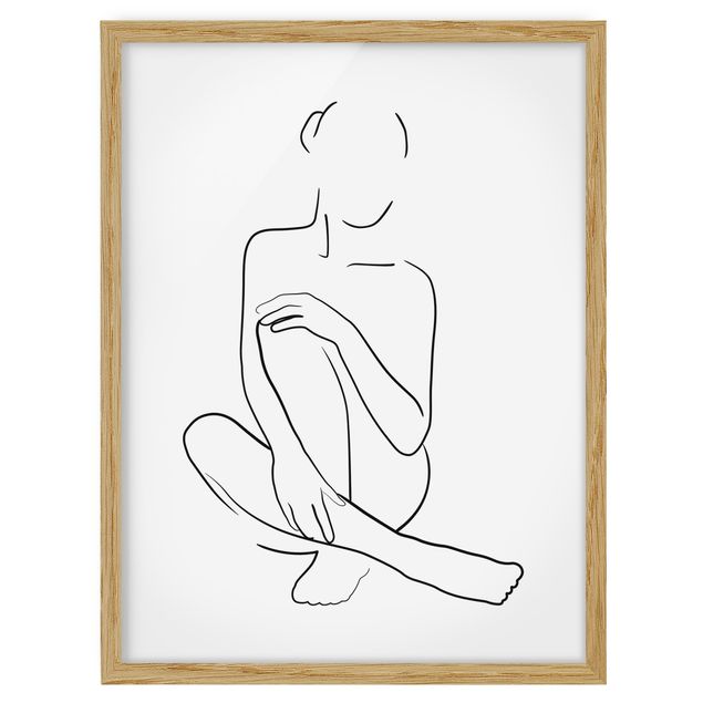 Framed poster - Line Art Woman Sitting Black And White