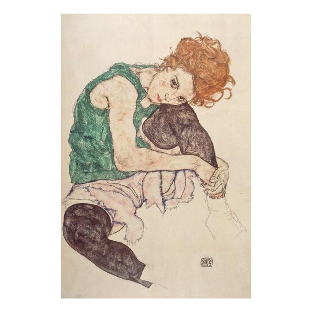 Glass print - Egon Schiele - Sitting Woman With A Knee Up