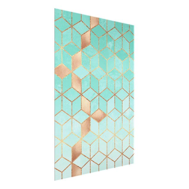 Glass print - Turquoise White Golden Geometry