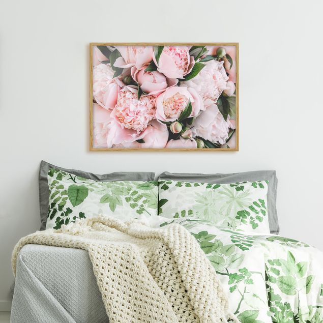Framed poster - Pink Peonies With Leaves