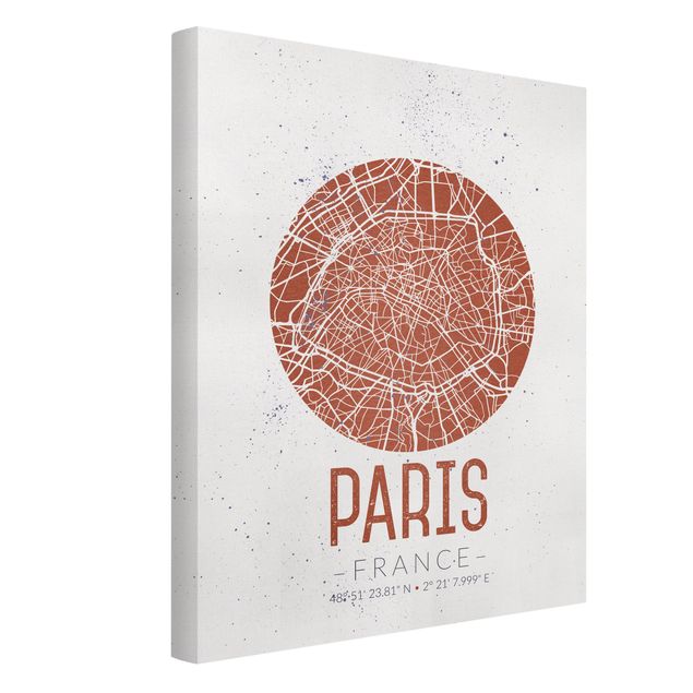 Print on canvas - City Map Paris - Retro